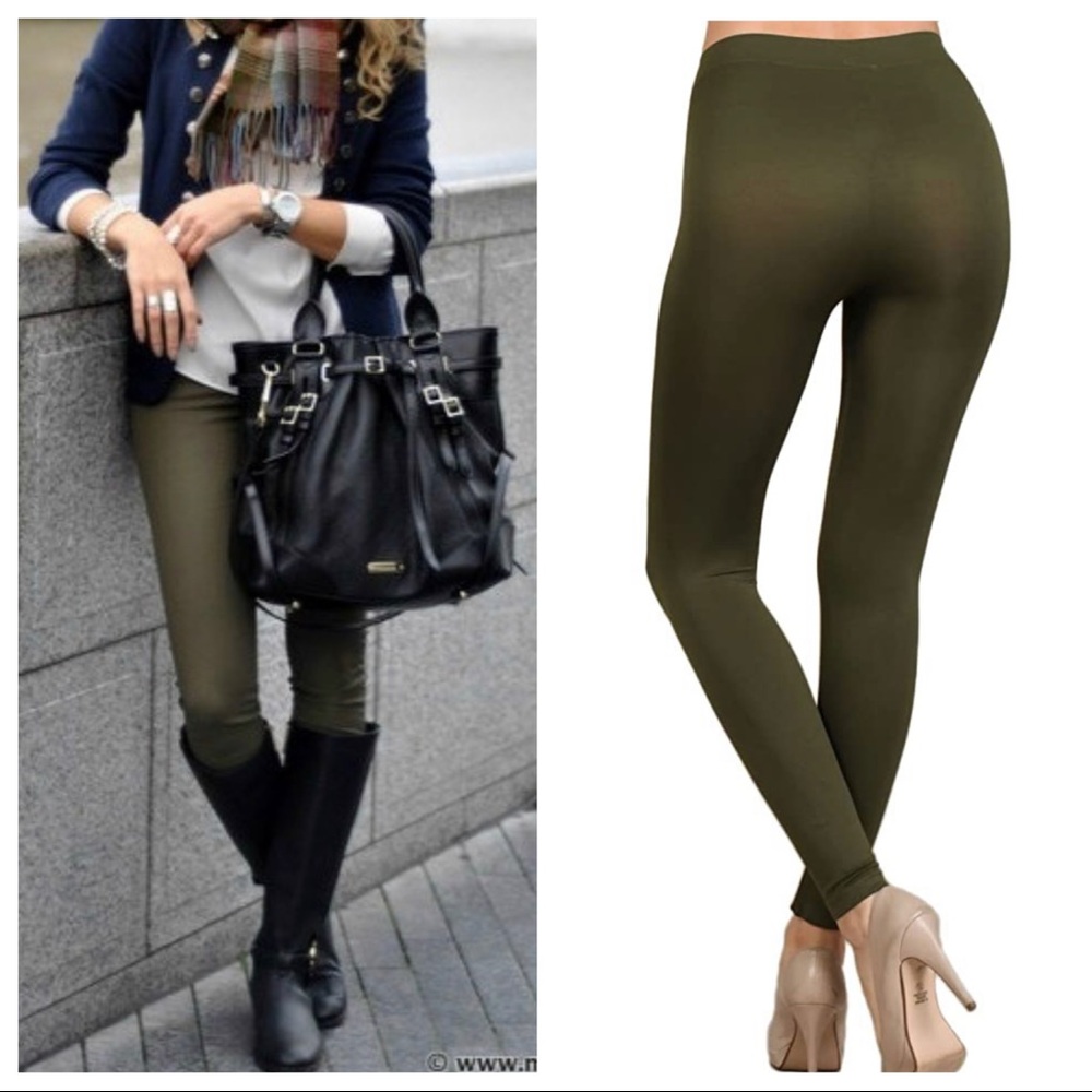 Olive color seamless contouring leggings - Picture 3 of 3